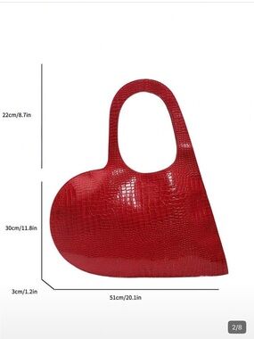 Red Croc-Textured Heart Tote Bag - Womens Shoulder Bag